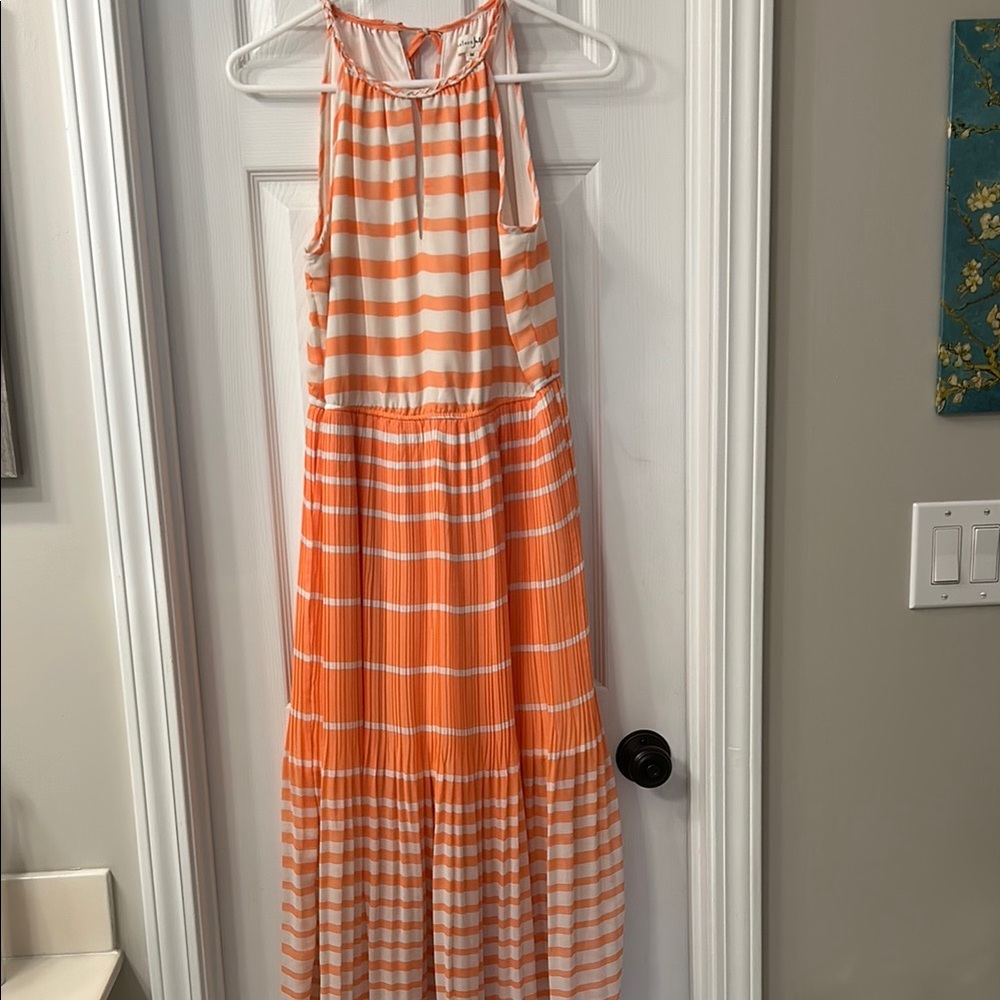 Maison Jules Orange and White Striped Midi Dress